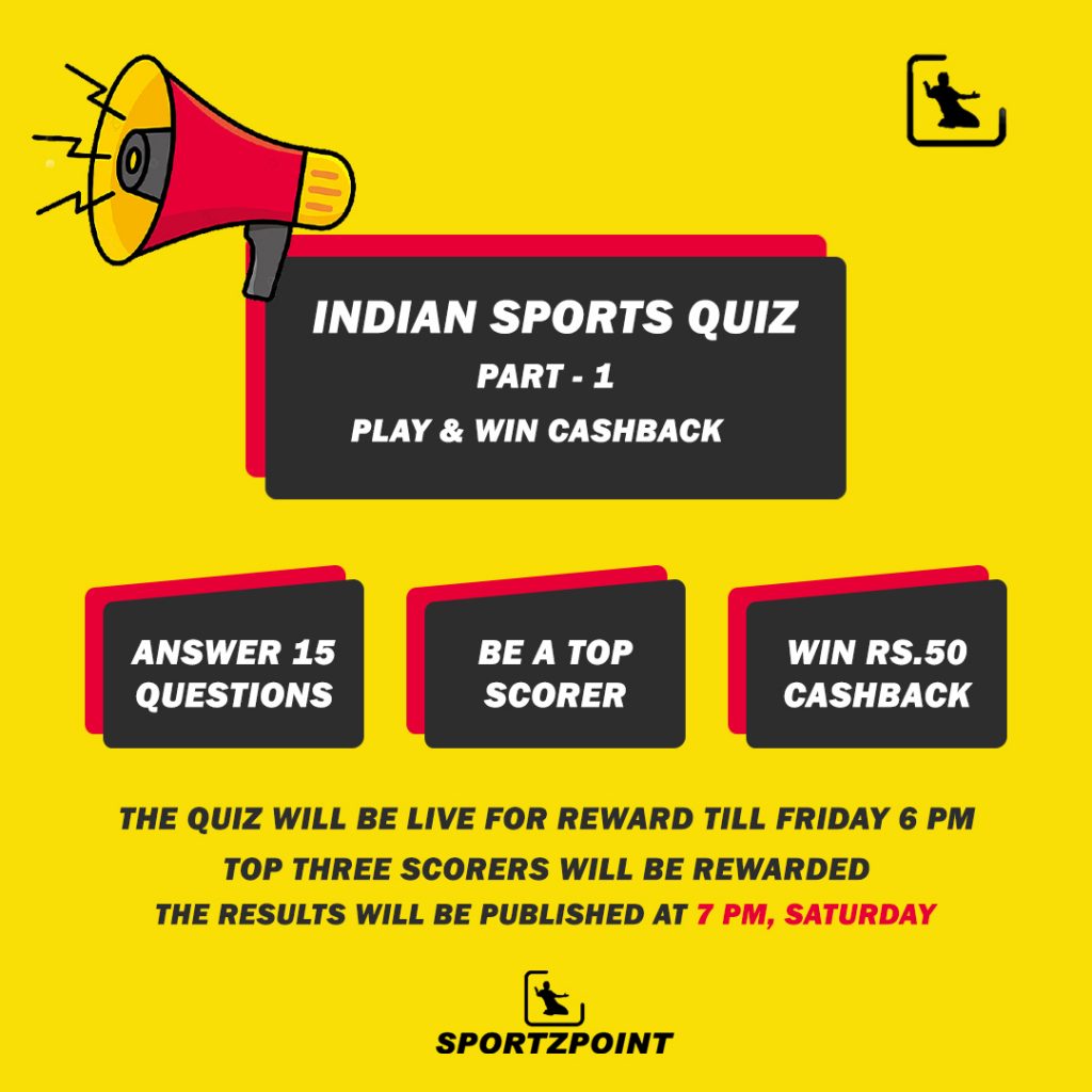 Indian Sports Quiz | Part 1 | Play and Earn Cashback | Sportz Point Quiz