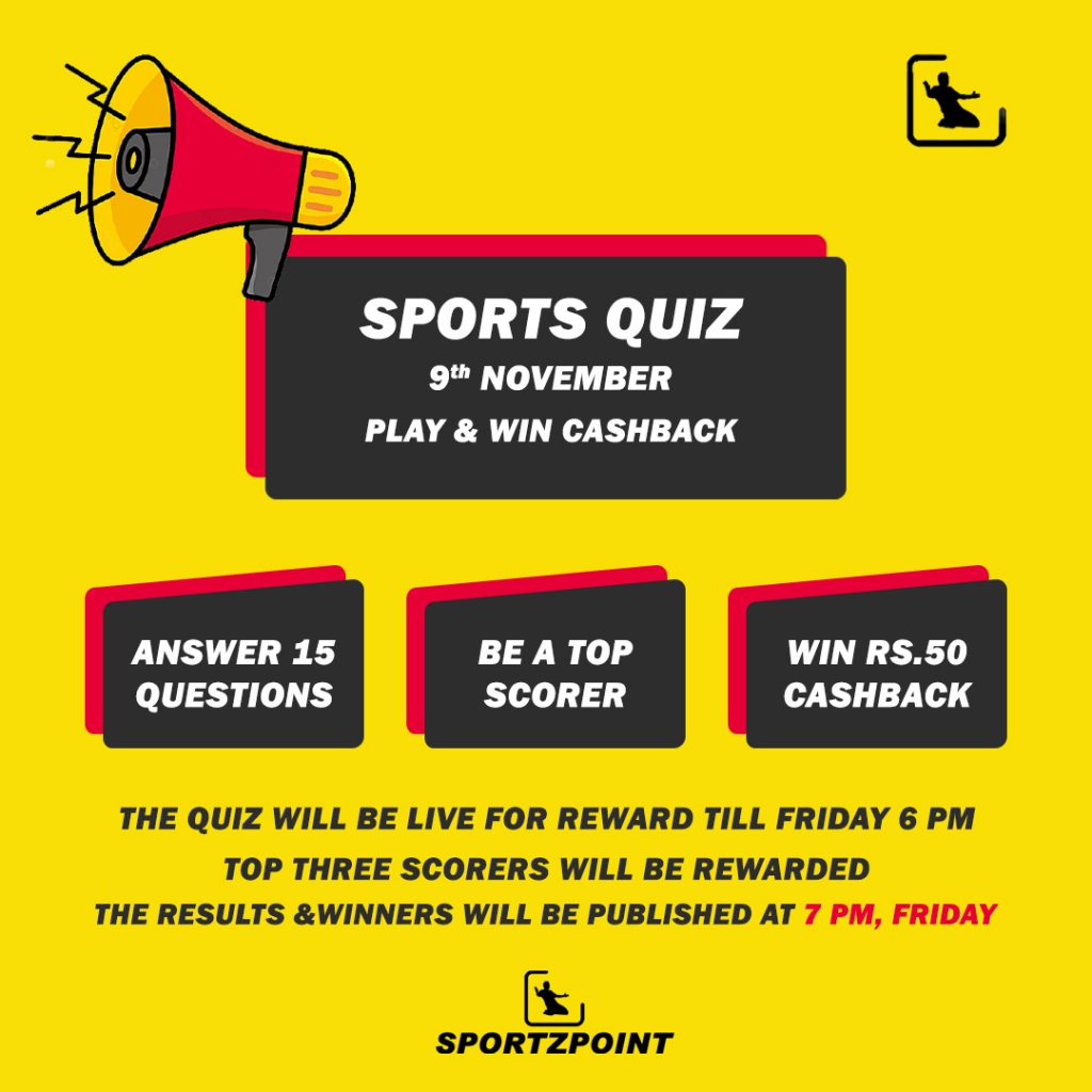 Sports Quiz 9th November | Play and Earn Cashback | Sportz Point Quiz